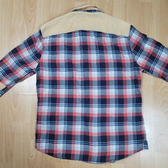 AllSaints Spitalfields Corduroy Patch‎ Shirt Men’s Size Medium Plaid Button Long - Picture 8 of 9